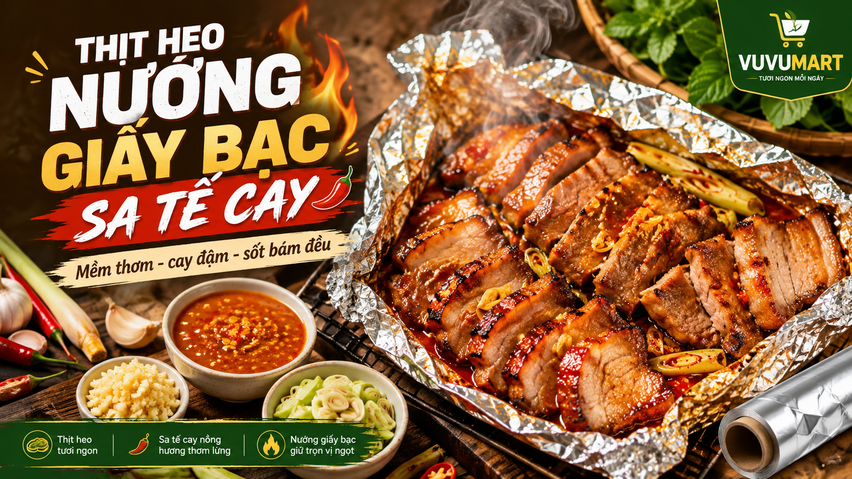 Cách làm thịt heo nướng giấy bạc sa tế cay thơm, thịt mềm không bị khô
