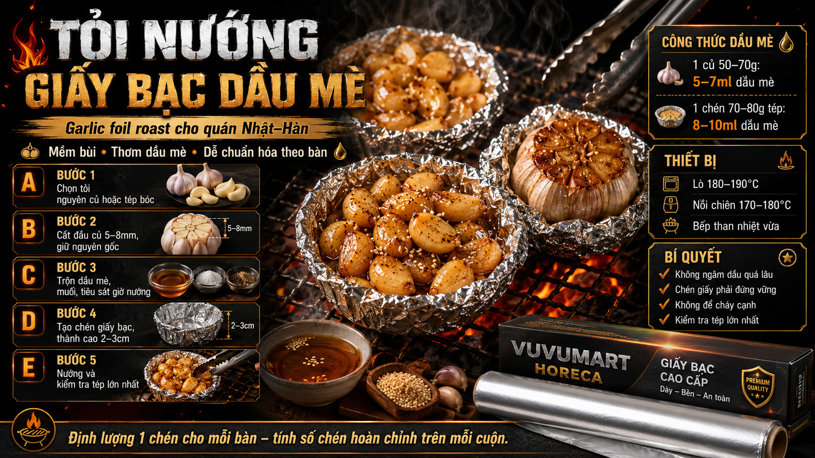 Cách làm tỏi nướng giấy bạc dầu mè mềm bùi, thơm lừng cho quán BBQ 2 Cách làm tỏi nướng giấy bạc dầu mè mềm bùi, thơm lừng cho quán BBQ