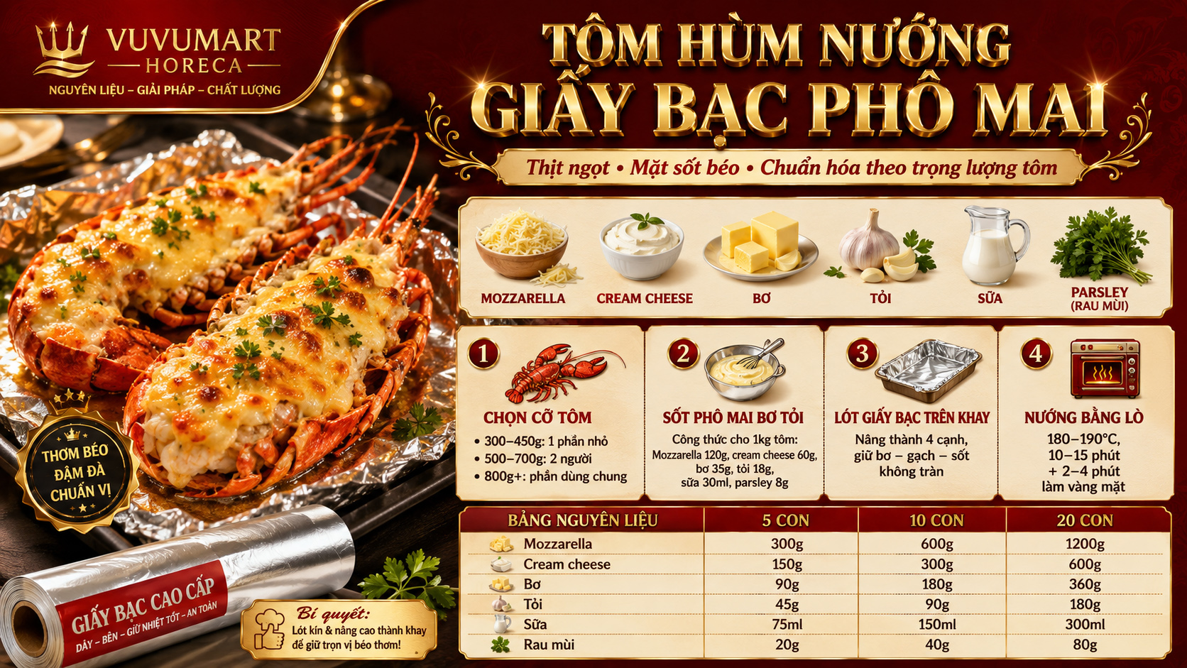 Cách làm tôm hùm nướng giấy bạc phô mai béo ngậy, đẹp như nhà hàng 1 Cách làm tôm hùm nướng giấy bạc phô mai béo ngậy, đẹp như nhà hàng