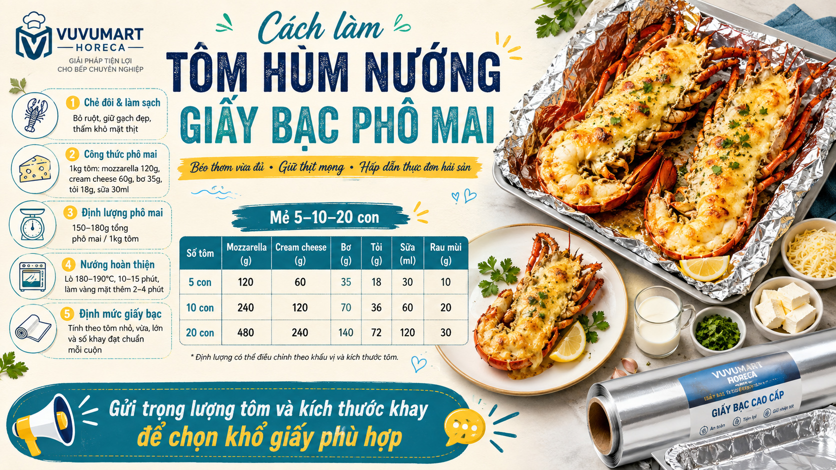 Cách làm tôm hùm nướng giấy bạc phô mai béo ngậy, đẹp như nhà hàng 3 Cách làm tôm hùm nướng giấy bạc phô mai béo ngậy, đẹp như nhà hàng