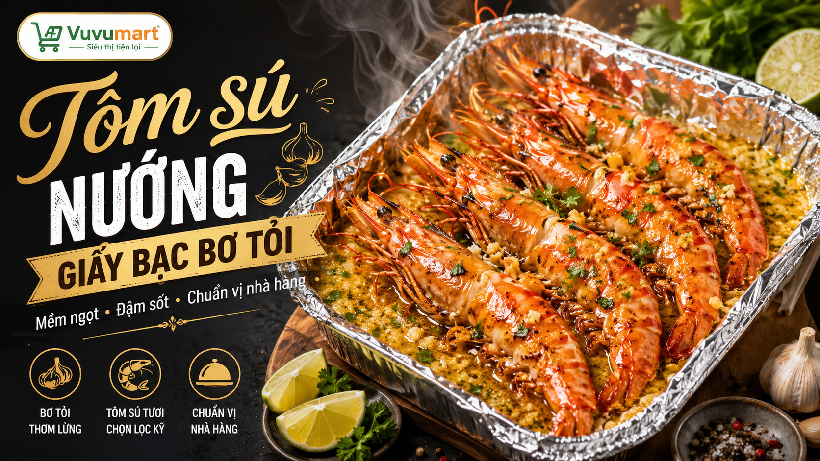 Cách làm tôm sú nướng giấy bạc bơ tỏi thơm béo cho nhà hàng hải sản 3 Cách làm tôm sú nướng giấy bạc bơ tỏi thơm béo cho nhà hàng hải sản
