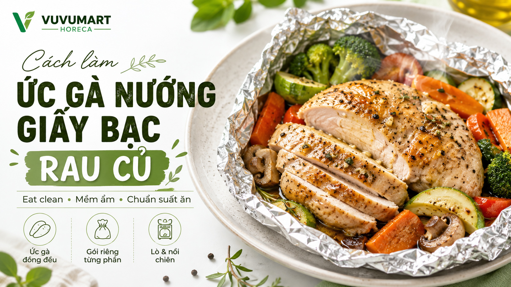 Cách làm ức gà nướng giấy bạc rau củ mềm ẩm, dễ ăn cho thực đơn eat clean
