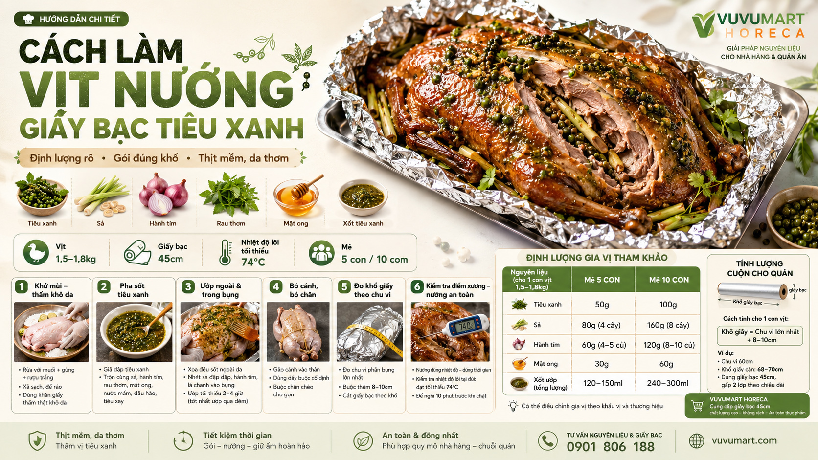 Cách làm vịt nướng giấy bạc tiêu xanh thơm cay, thịt mềm đậm vị