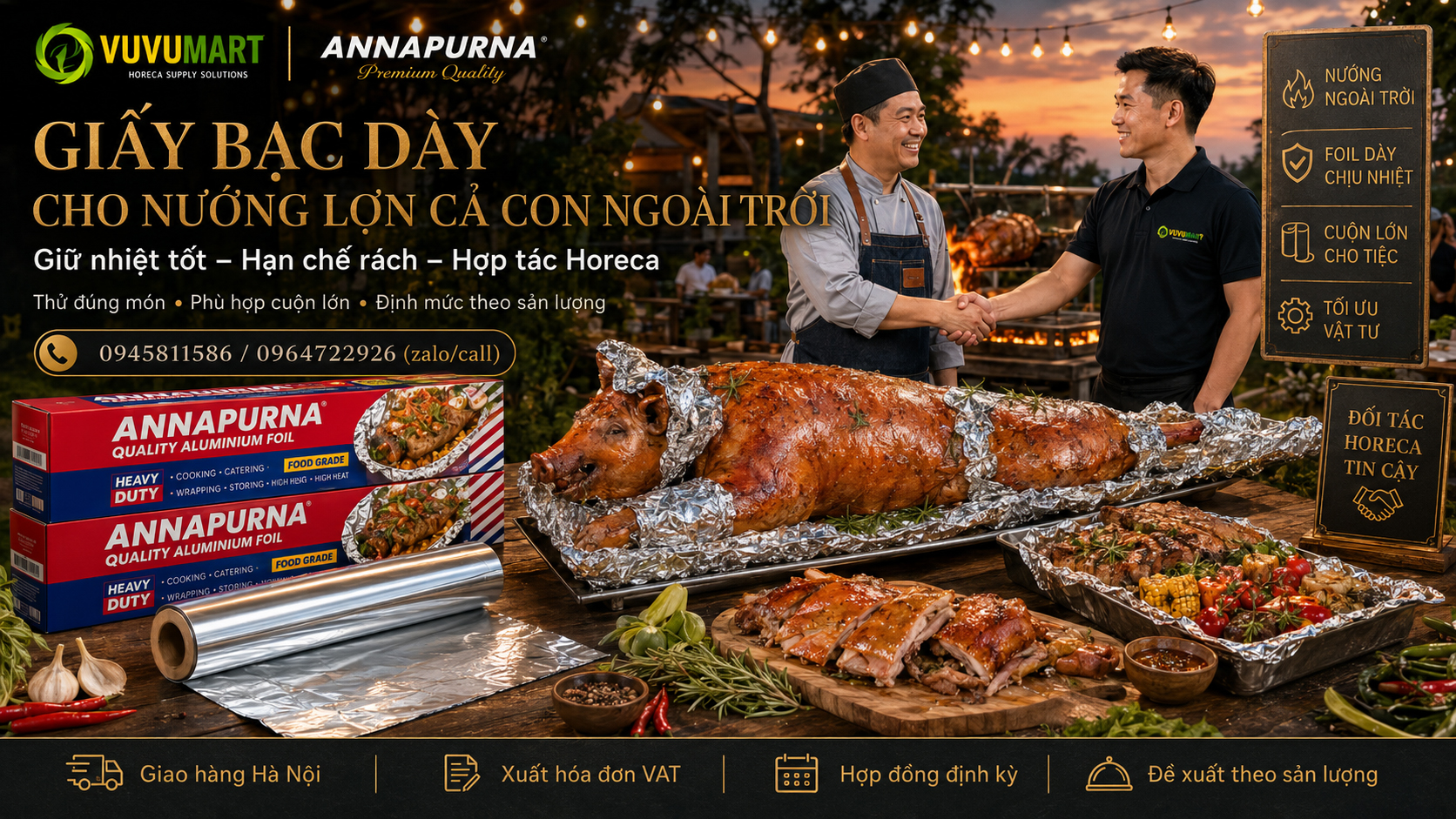Màng nhôm bọc bê thui nguyên con chọn cuộn lớn cho bếp nhà hàng chuyên nghiệp