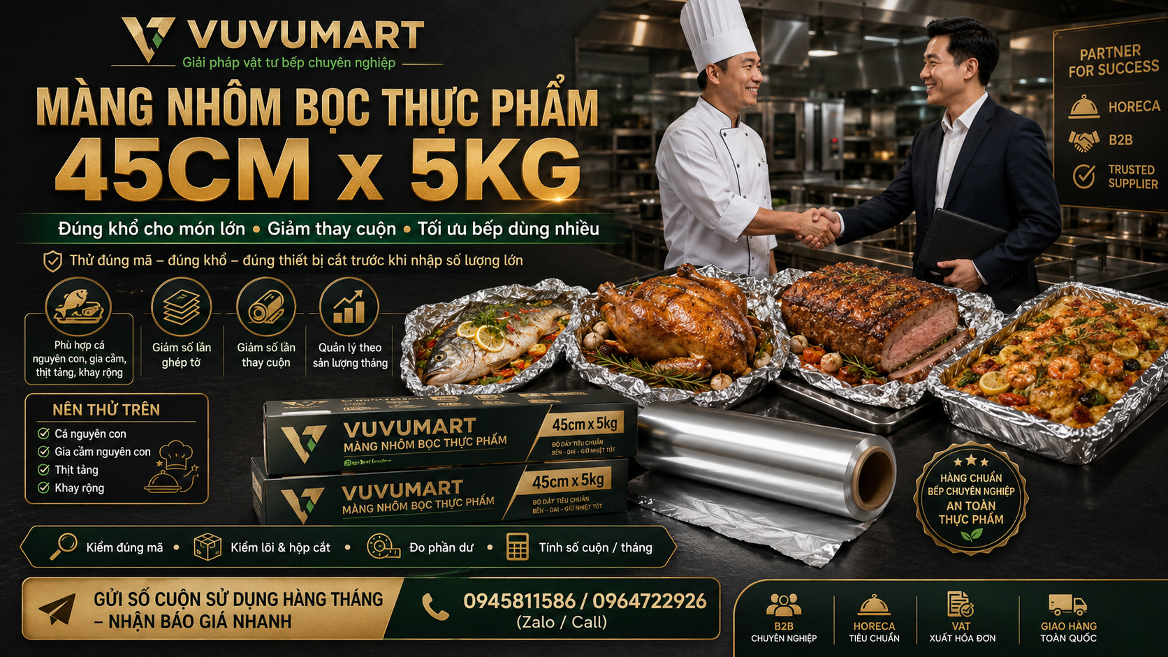 Màng nhôm bọc thực phẩm 45cm x 5kg quy cách cho nhà hàng dùng thường xuyên