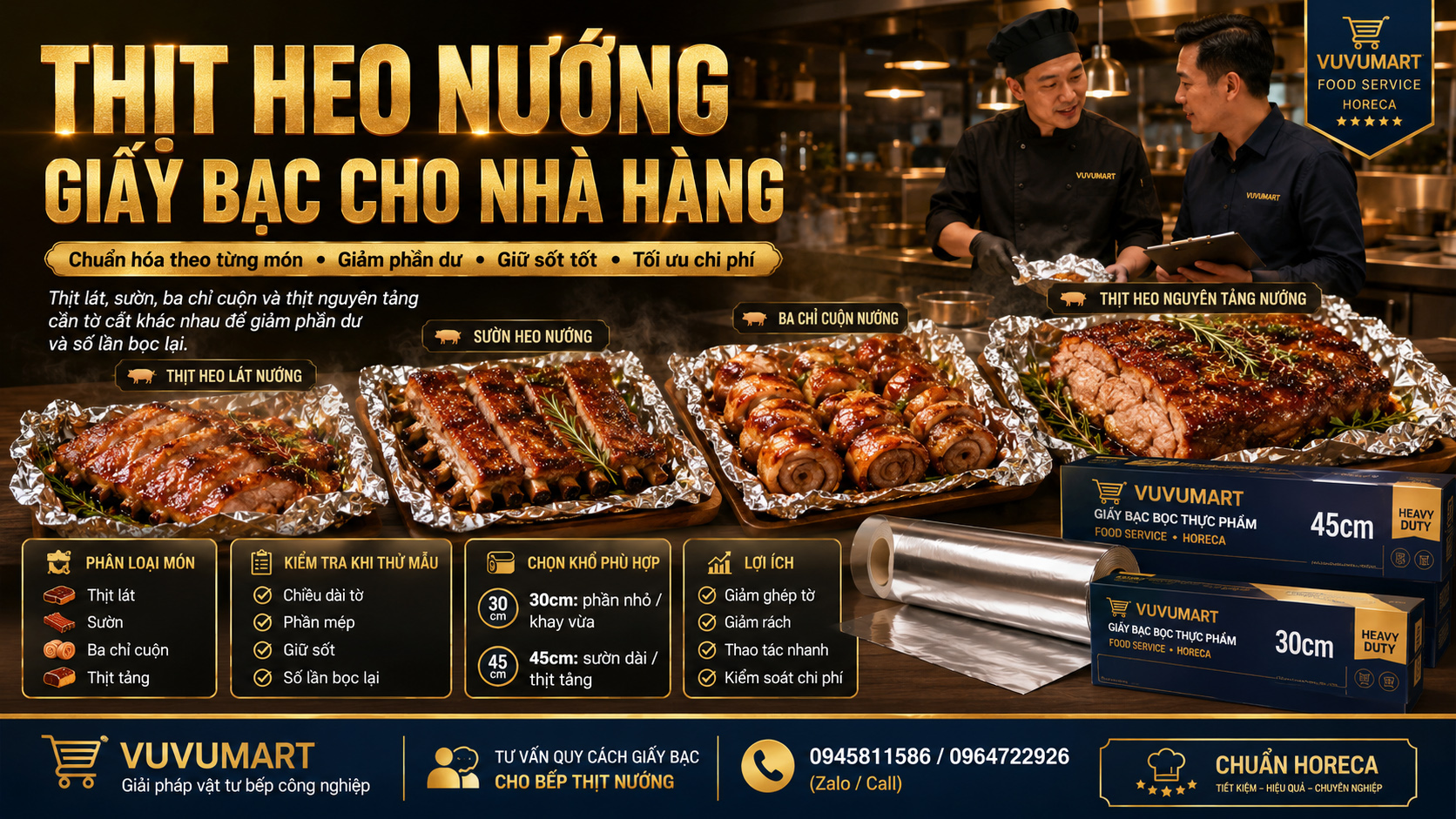 Thịt heo nướng giấy bạc cho nhà hàng chọn cuộn theo phần thịt và nước sốt